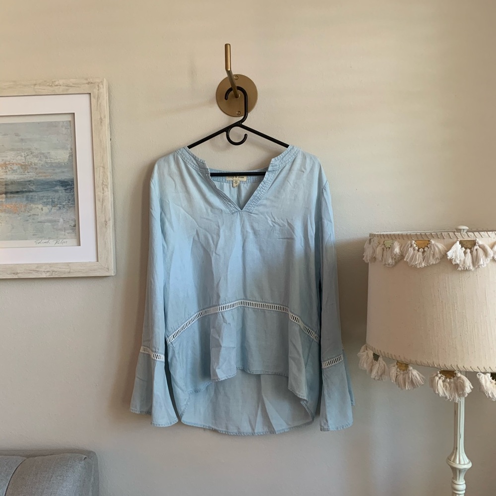 Anthropologie Light Blue Cloth + Stone Top Size L